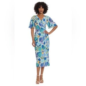 Maggy London Blue and Green Floral Midi Dress